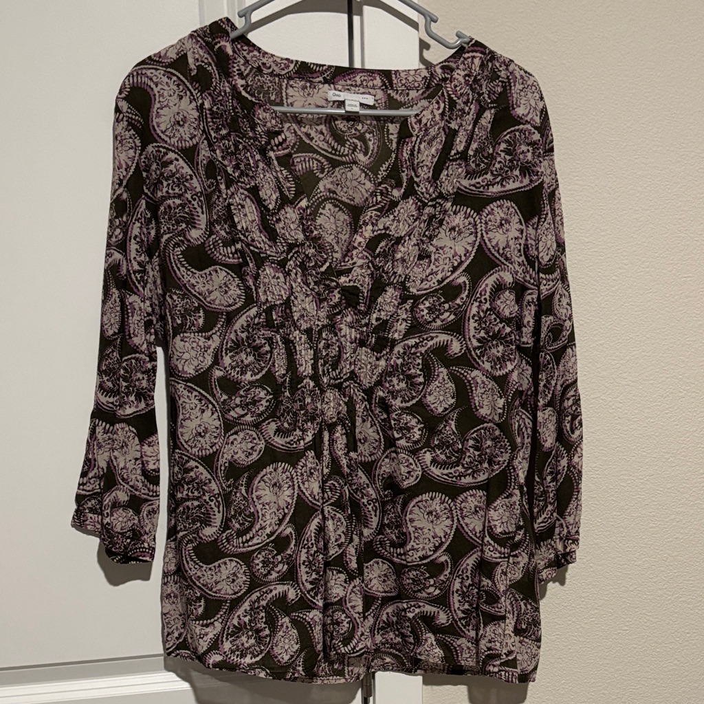 Gap Brown And Purple Paisley V-Neck Blouse